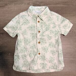 Little Co Lauren Conrad Palms Hawaiian Button Up Shirt Boys Size 4T Green